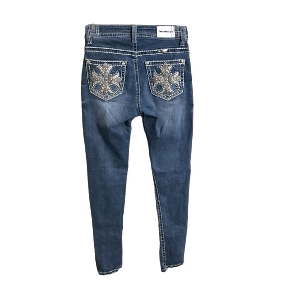 Couture Jeans Juniors Size 3 Blue Denim Embellished Celtic Cross Pockets - Picture 7 of 12